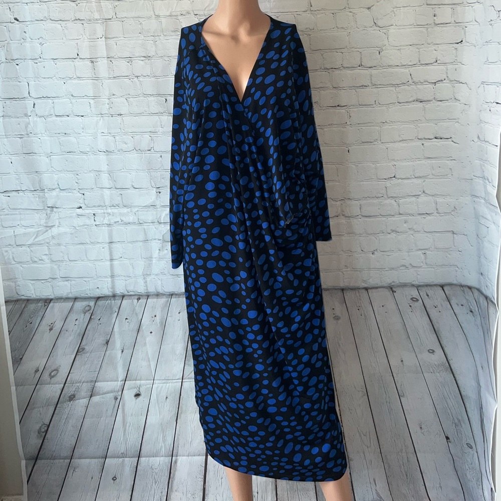 MetroStyle Black & Blue Polka Dot long sleeve Dress size 2X